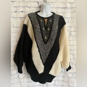 Vtg Answers By Riddles 80’s Textured open & tight knit sweater Dolman Sleeves L
